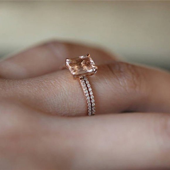 NEW 18K Rose Gold Diamond Morganite 2PC  Ring Set - Picture 4 of 4
